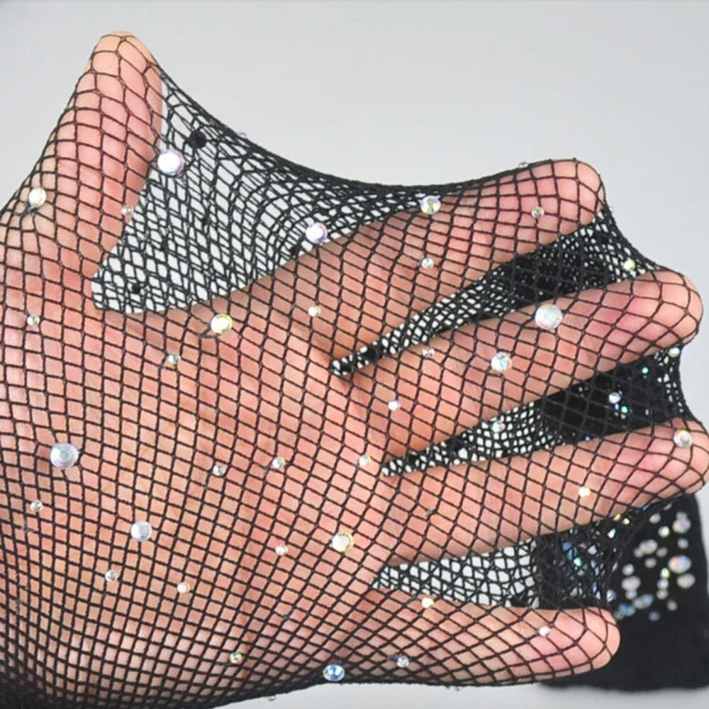 PACK OF 3 PAIRS!!! Black AB Crystal Rhinestone Mesh Fishnet‎ Tights Pantyhose - Picture 9 of 9